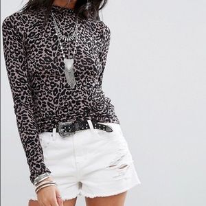 Free People Leopard Mock Neck